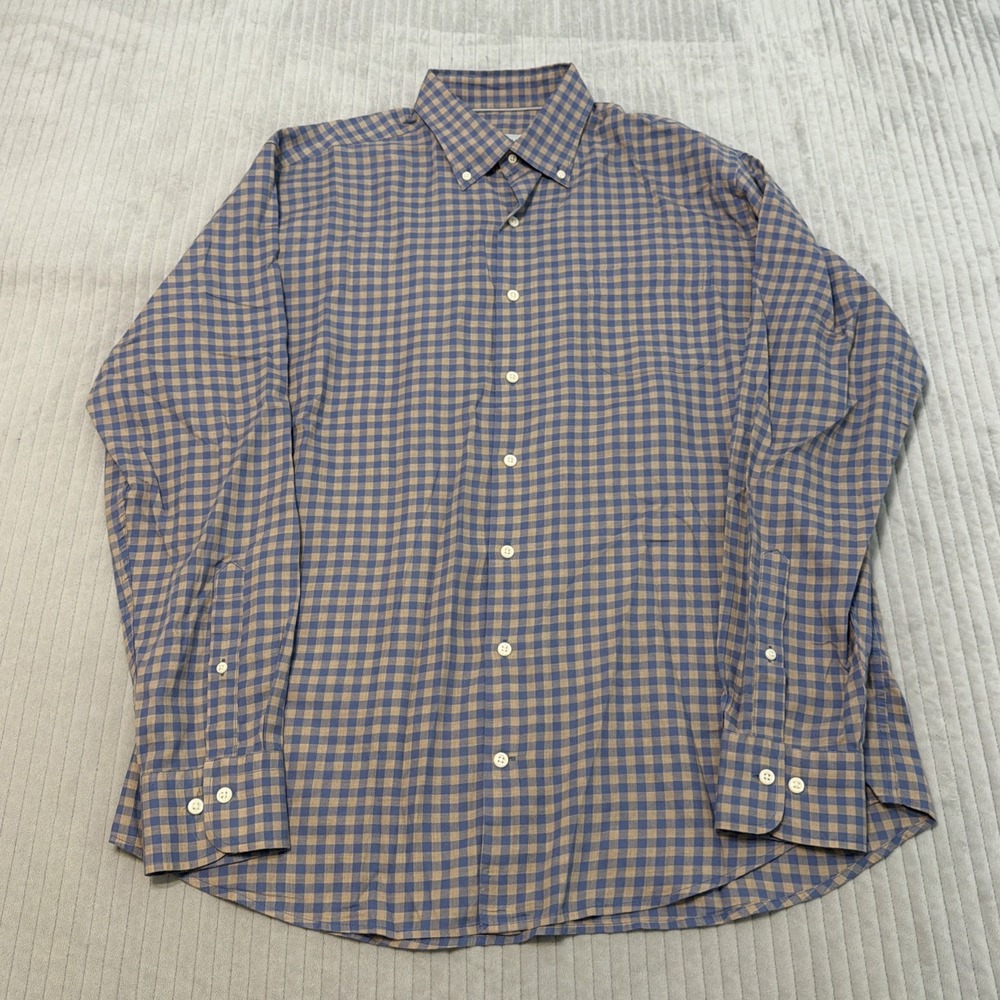 Peter Millar Casual Button Down Shirt Men's Size Large check blue gray